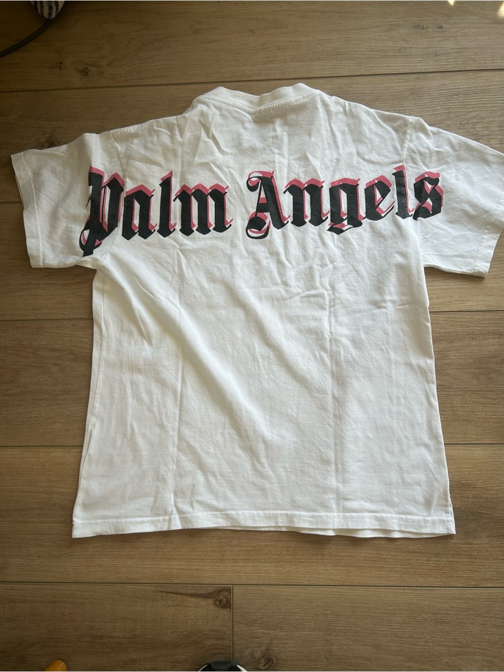 Palm Angels White Tee with Black and Pink Back Logo